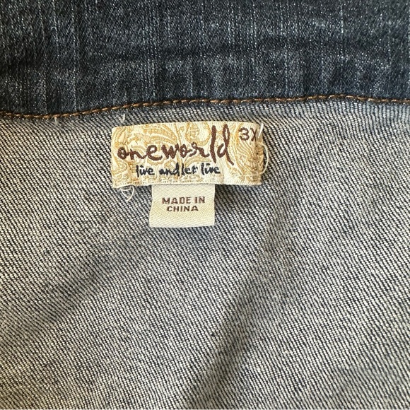 ONE WORLD stretch denim plus size cropped Jacket 3X - Picture 3 of 3
